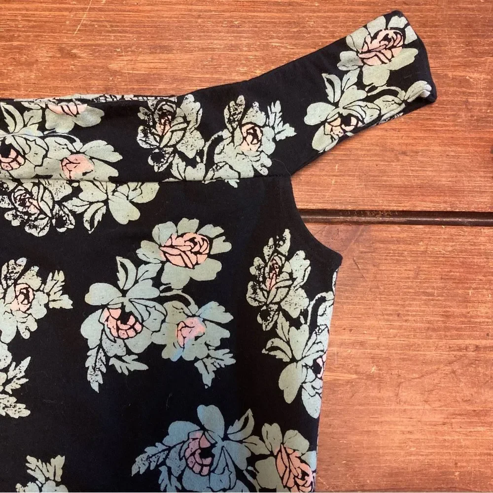 Free People Intimately So Much Black and Green Floral Bodysuit Medium Thong